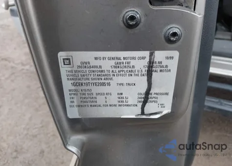 2000 Chevrolet Silverado 1500 Ls from USA, damaged, VIN 1GCEK19T1YE200516